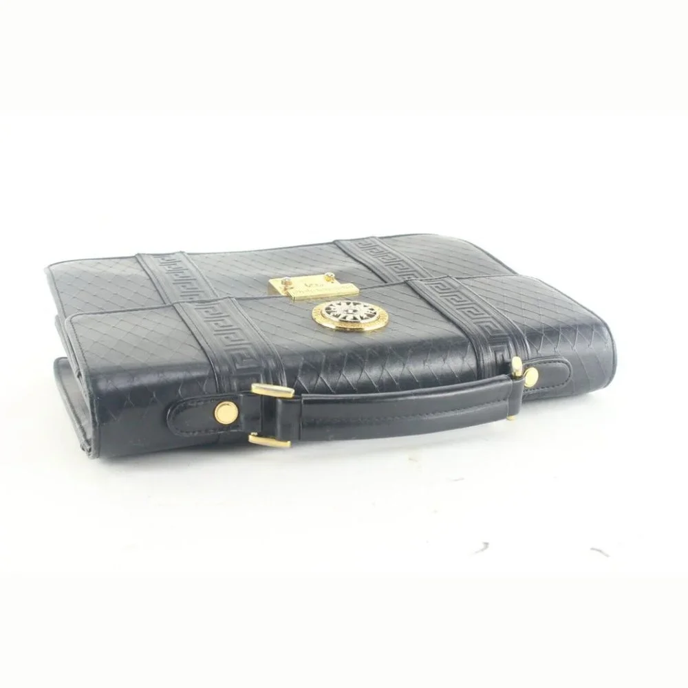 Versace Black Mini Top Handle Briefcase Greek Key Sun 2VER105K